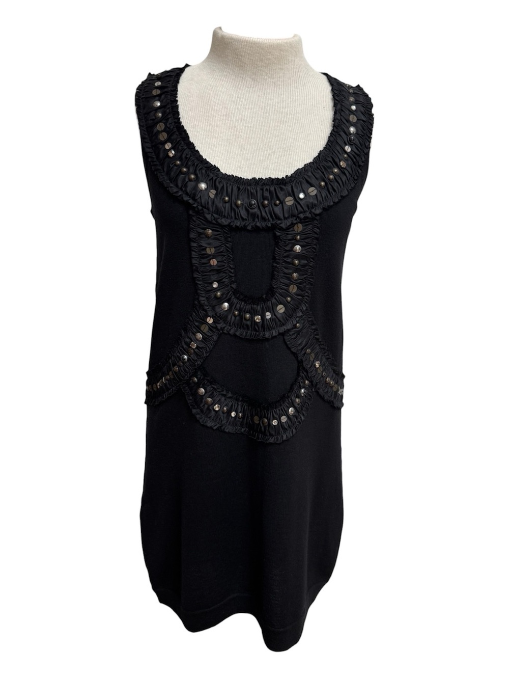 Nanette Lepore Studded Wool Silk‎ Trim Shift Dress Women Medium Black Going Out